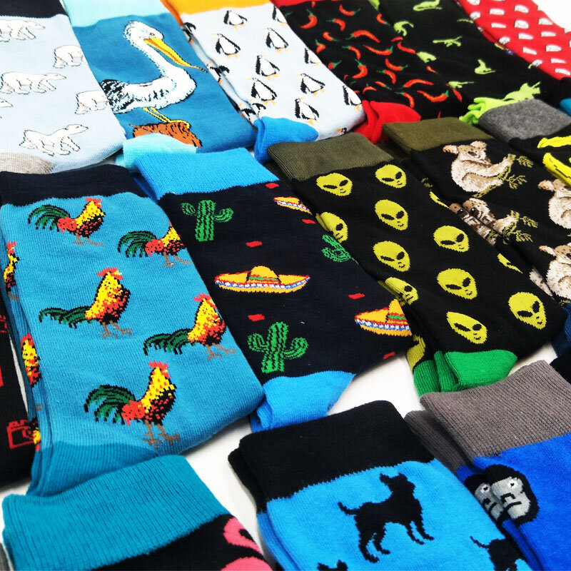 Calcetines de estilo Hip Hop para hombre, medias divertidas de estilo Harajuku, con diseños Divertidos de animales, comida fresca, Alien, para monopatín