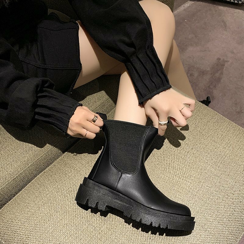 New Luxury Chelsea Boots Women Ankle Boots Chunky Winter Shoes Platform Ankle Boots Slip on Chunky Heel warm Boot Brand Botas