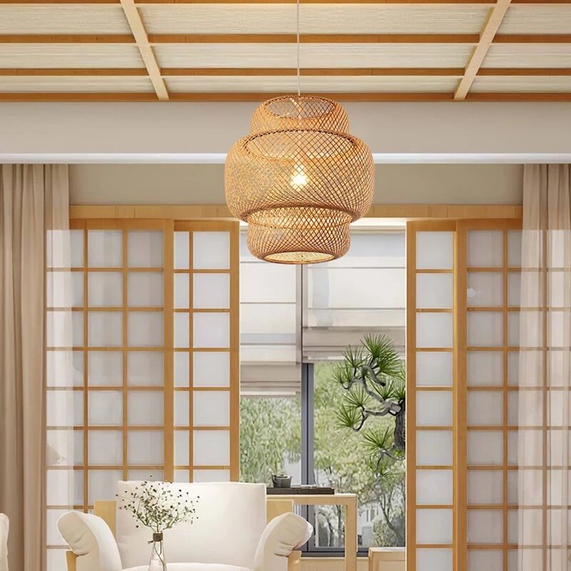 竹の形をした手作りの竹製シーリングライト,伝統的なデザイン,寝室やレストランに最適です。