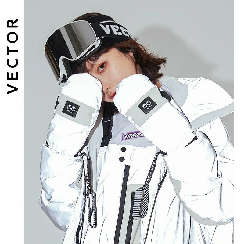 ベクトル女性用プロスキーグローブ超軽量-30度厚く暖かい冬のフリースミトングローブ防水スノーボードグローブ