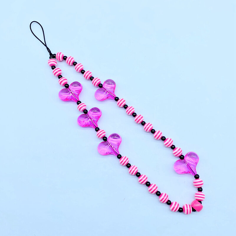 Ins Fashion – perles arc-en-ciel en acrylique pour téléphone portable, lanière, accessoires, chaîne de téléphone portable en forme de cœur, ornements féminins