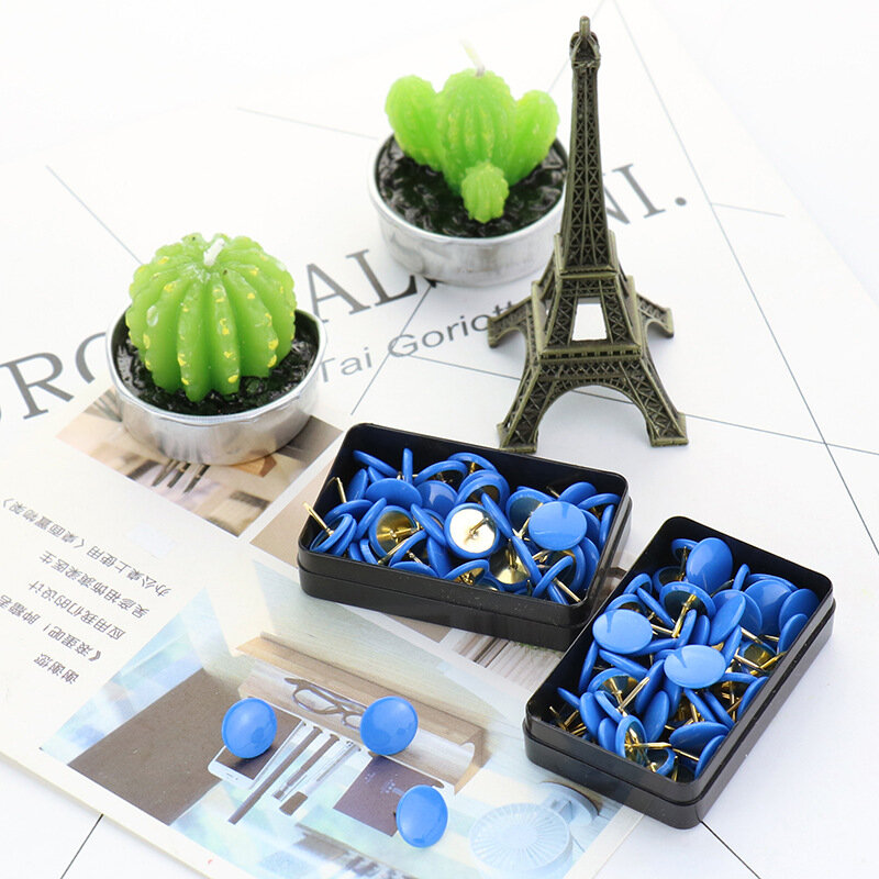 50pcs/box  colorful button-shaped pushpins, multi-color plastic round head, decorative pushpins forStudent stationery cork nails