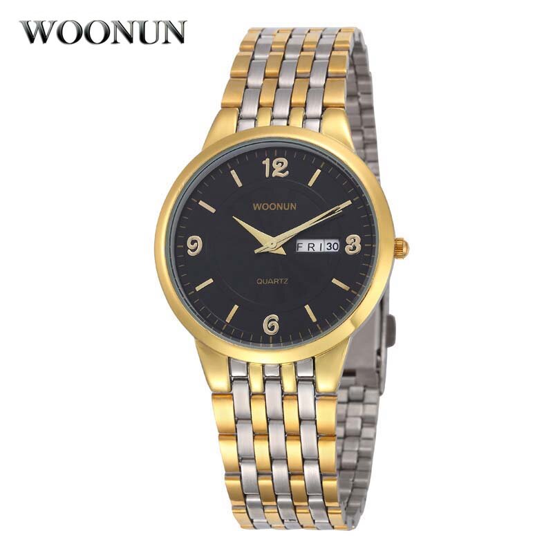 Luksusowe męskie zegarki mężczyźni złote zegarki ze stali nierdzewnej data dzień zegarki kwarcowe mężczyźni zegarki biznesowe relogio masculino reloj hombre
