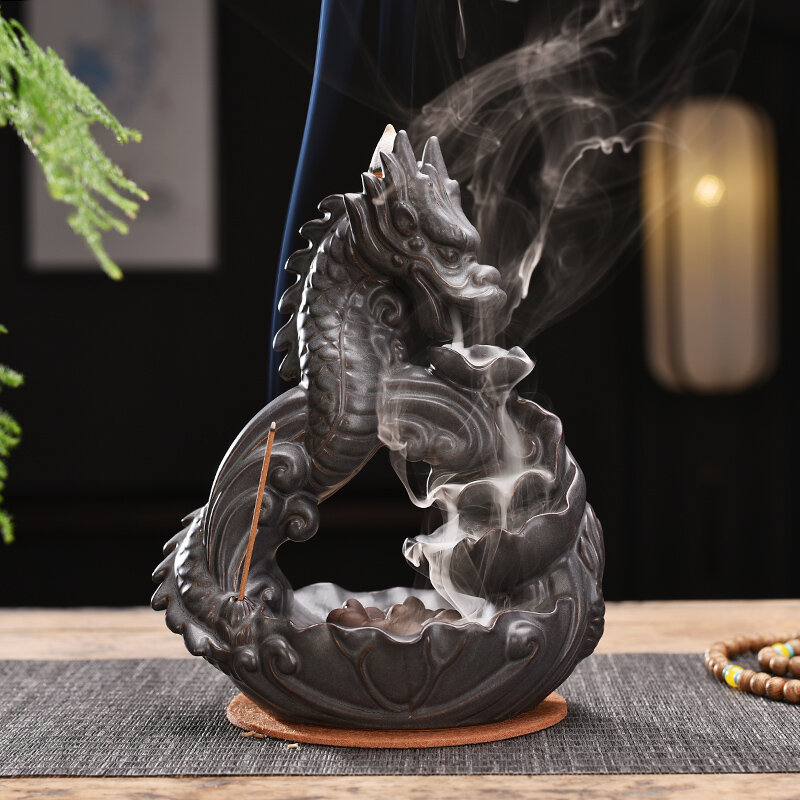 Ceramic Incense Burner Smoke Backflow Incense Burner Creative Home Decor Dragon Incense Holder Censer Handicrafts Ornament Gift