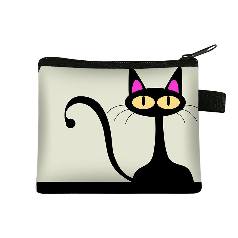 Cute Cat Print Carteira infantil, bolsa de cartão portátil de estudante, armazenamento de chaves de moedas, bolsa de mão de grande capacidade