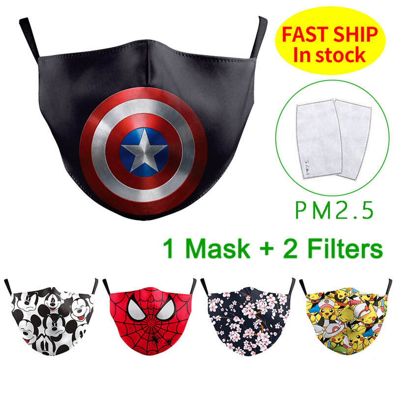 Cotton Face Mask Print Adult Reusable PM2.5 Dustproof Anti-spitting Protective Facemask Washable Facemasks Maske with Filter
