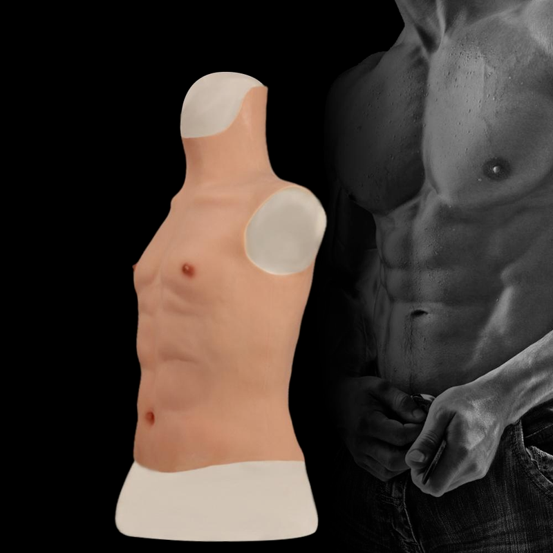 Simulação de músculos abdominais, fantasia de silicone para cosplay de barriga masculina, peito artificial