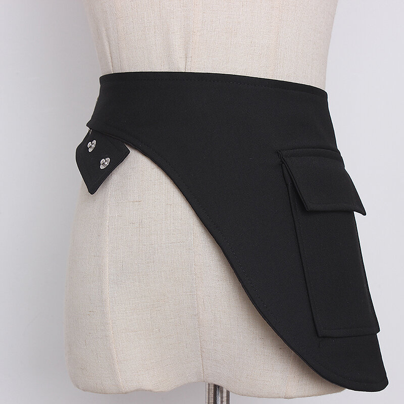여성용 런웨이 패션 블랙 패브릭 커머번즈 드레스 코트 코르셋 허리띠 벨트 장식, 와이드 벨트 R3358