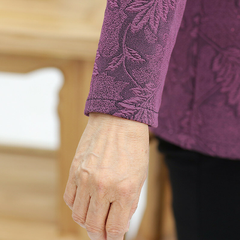 Tua Musim Gugur Perempuan Tops 60-70 Tahun Ibu Blus Lengan Panjang dengan Motif Nenek Musim Semi Mantel cardigan Blus 1485