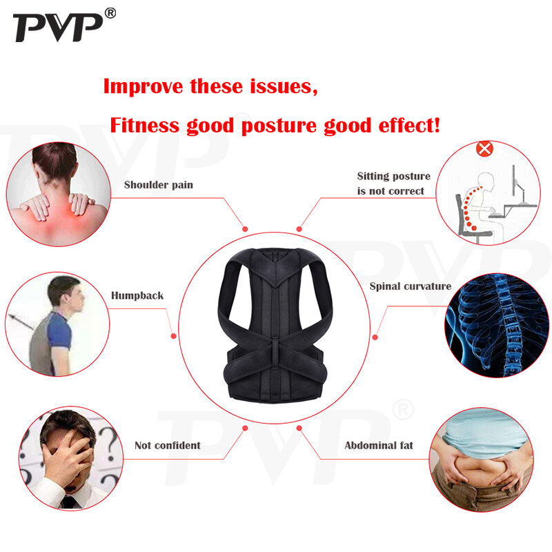 Corretor postural ajustável para homens e mulheres, suporte nas costas, ombro, lombar, braço, cinta, masculino, feminino, envio direto, saúde