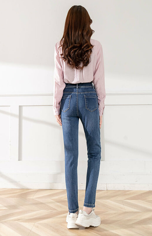 Pantalones ajustados elásticos de cintura alta para mujer, pantalones de lápiz recortados, novedad, otoño 2021
