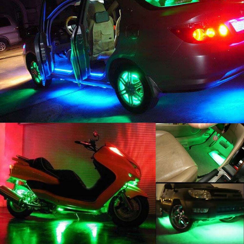 Tira de luces LED SMD3528 para decoración de coche, lámpara impermeable y Flexible de 30CM, en colores rojo, verde, azul, blanco cálido, superbrillante, 2 piezas