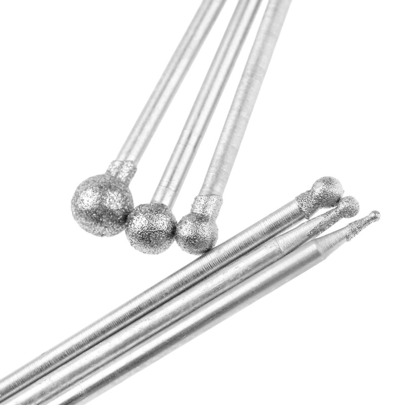 Cabeça de polimento esférico de diamante, pontos montados, moagem para ferramentas rotativas Dremel, agulha F, haste de 2,35mm, 6 peças