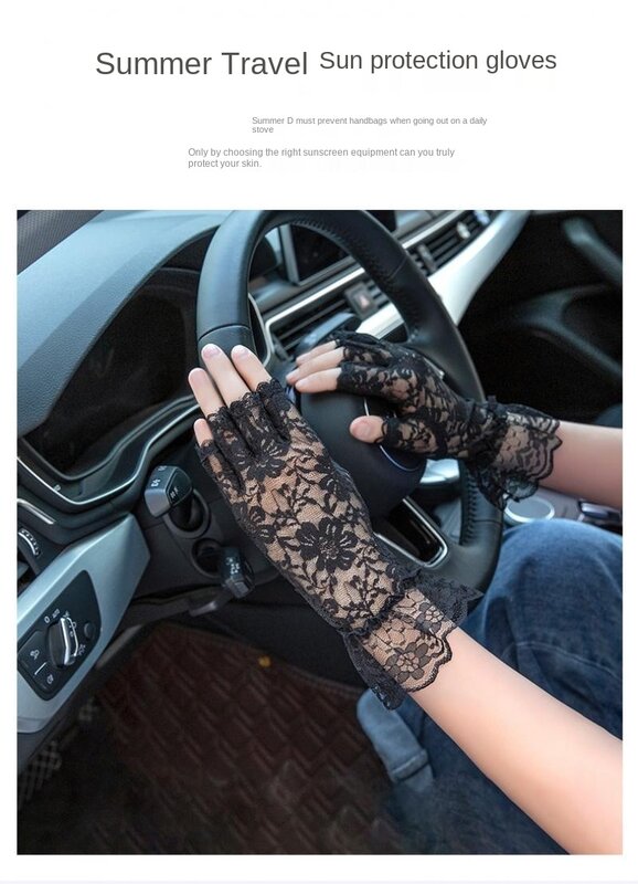 Lace Gloves New Lace Fingerless Gloves Female Riding Sunscreen Etiquette Bride Lace Driving Touch Screen Half-Finger Gloves