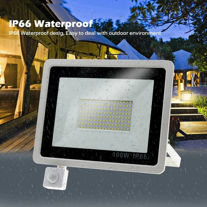 Projecteur LED avec détecteur de mouvement PIR, éclairage extérieur, lampadaire, blanc chaud, blanc, IP66, AC 220V, SMD2835