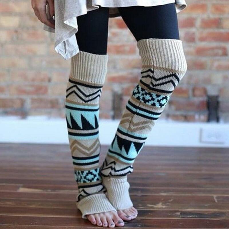 Calze autoreggenti lavorate a maglia calze Boho senza piede da donna scaldamuscoli sopra gli stivali al ginocchio calze ragazze calze alte al ginocchio per inverno Warmt