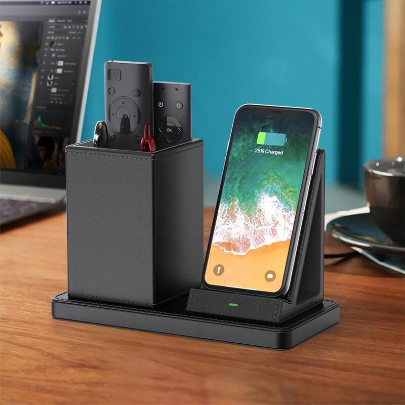 New Arrival! Pen Holder with Wireless Charging Stand Office Stationery Wireless Charger Station Desk Organizer Phone Holders