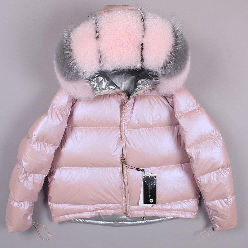 Jaket bulu rubah asli musim dingin Maomaokong 2024 jaket berbantalan bawah putih bebek putih mantel wanita kerah bulu besar hangat mode reguler