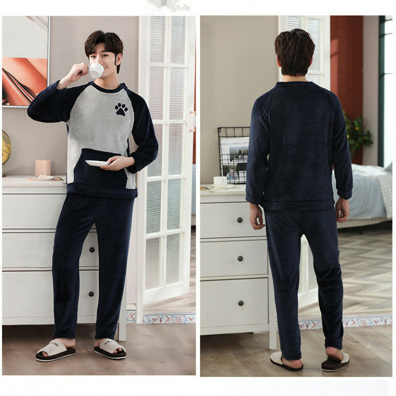 Men's Winter Pajamas 2020 New Autumn Flannel Sleepwear Male Thick Loose  Pyjamas Nightie Boy Casual Cute Cartoon Homewear