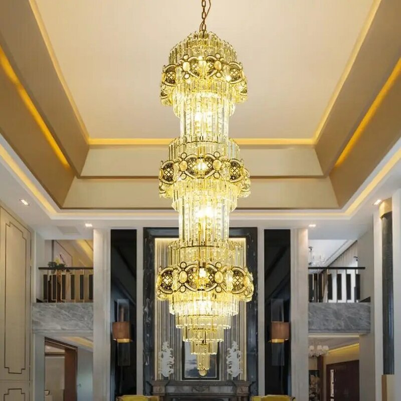 Lustre Led en cristal doré K9, design moderne, éclairage d'intérieur, idéal pour des escaliers, une Villa, un centre commercial ou des allées, 110/220V