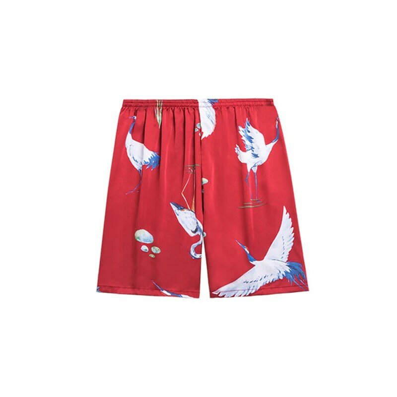 Men's pajamas wine red spring and summer single fairy crane shorts men's pajamas homewear sexy underwear men пижама