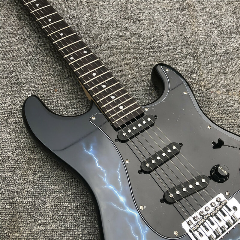 Guitarra Eléctrica lightning, inventario Protector negro, fotos reales, venta al por mayor y al por menor, modificado, firma personalizada