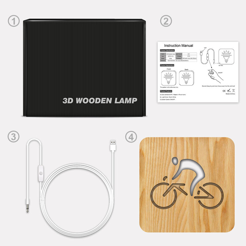 Ride Bike Modelling Led 3d Wooden Lamp Kids Room Bedside Night Light Hollow Carving Table Desk Lamp for Home Bedroom Decor