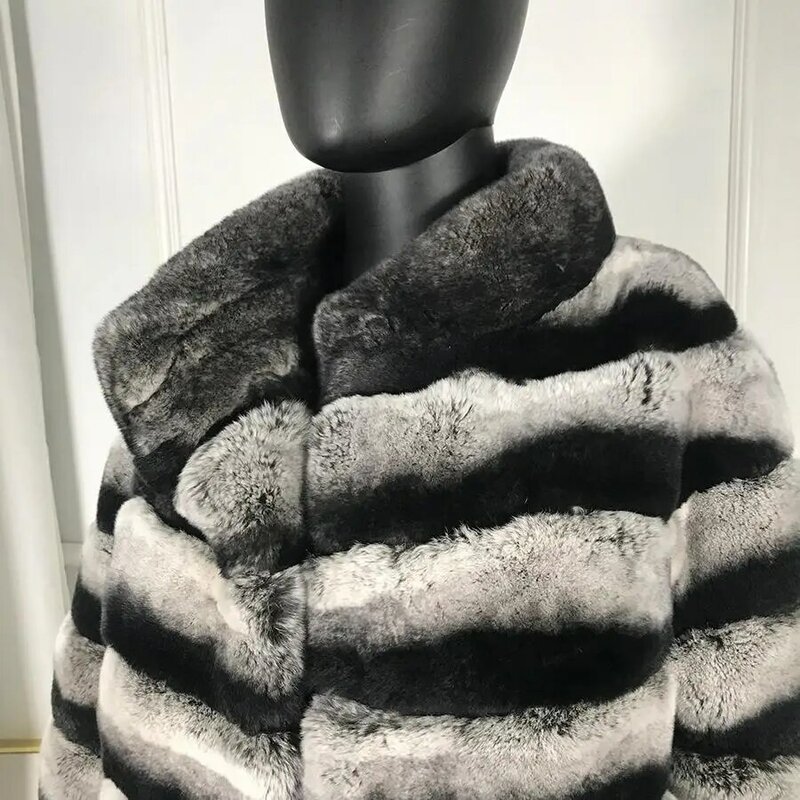 여성용 모피 재킷, 100% 리얼 렉스 토끼 모피 코트, 패션 아웃웨어, 친칠라 컬러, 빠른 배송