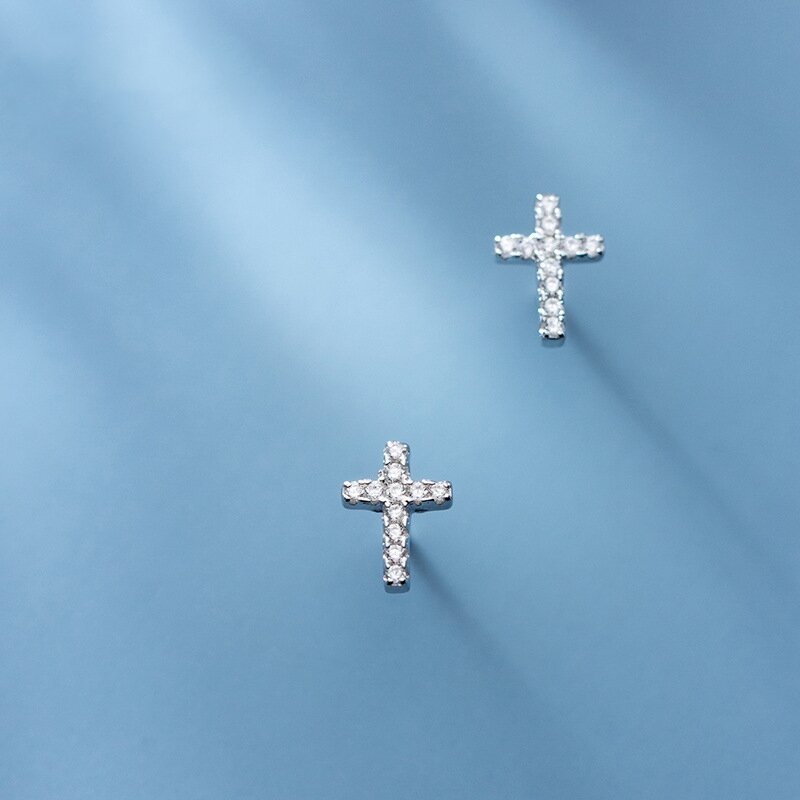 Sodrov Classic Small Cross Stud Earrings Jewelry 925 Sterling Silver Geometric For Women Fine Party Accessories silver earrings