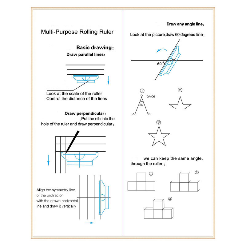 Regla de dibujo multifuncional portátil, regla paralela Universal, herramienta de medición práctica para la escuela y la Oficina