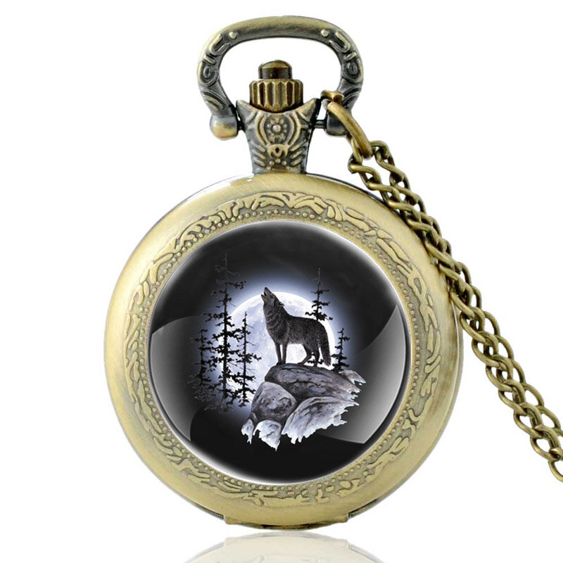Винтажные кварцевые карманные часы с подвеской «волк в лунном свете»