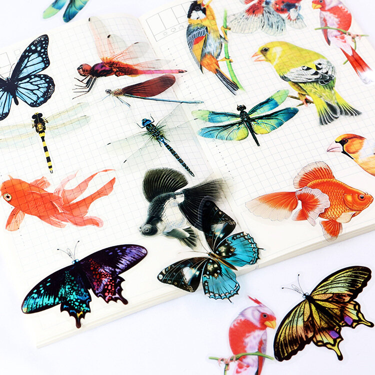 투명 스티커 팩, 레트로 곤충 나비 잠자리 정기 저널 장식 재료, 문구 스티커, 30 개/봉지