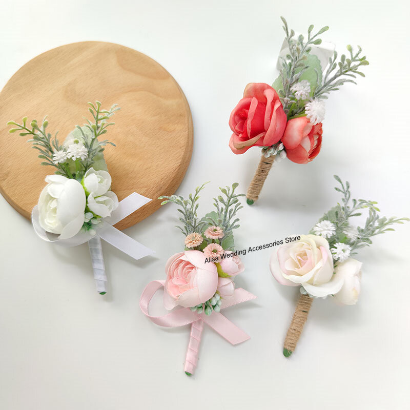 Bouton Corsage Hochzeit Zubehör Brautjungfer Künstliche Blume Seide Rose Männer Brosche Blumen Anzüge Pins Ehe Dekoration