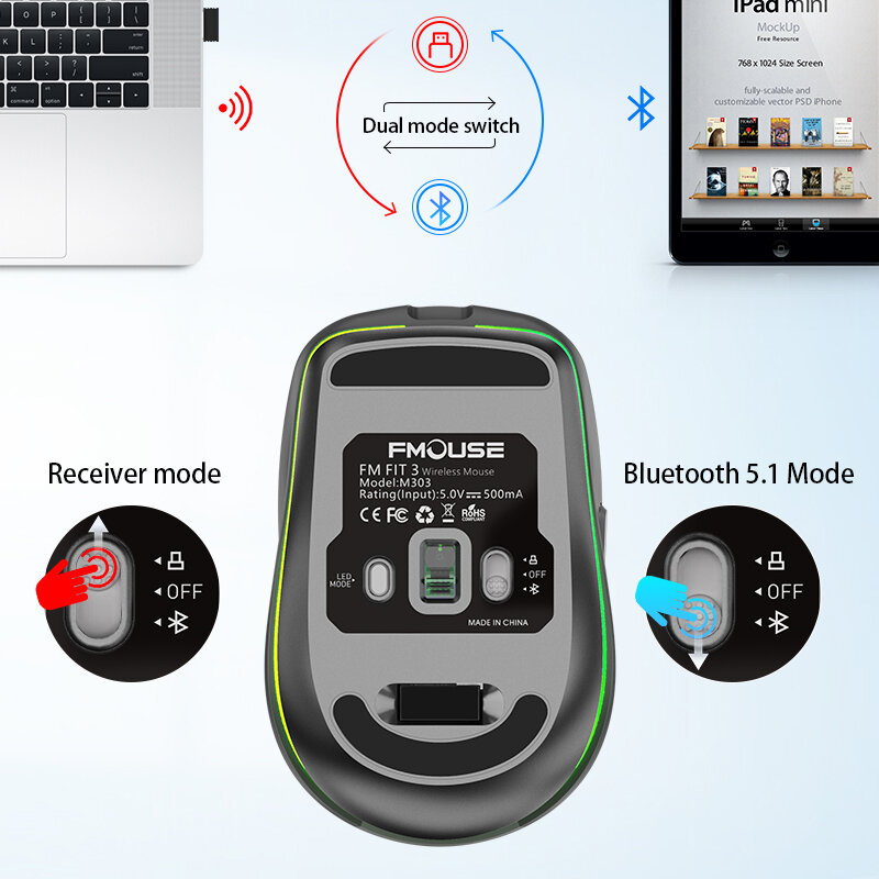 Ratón inalámbrico con Bluetooth 5,0, Mouse recargable, silencioso, multiarco táctil, mágico, ultrafino, para portátil, Ipad, Mac, PC, Macbook