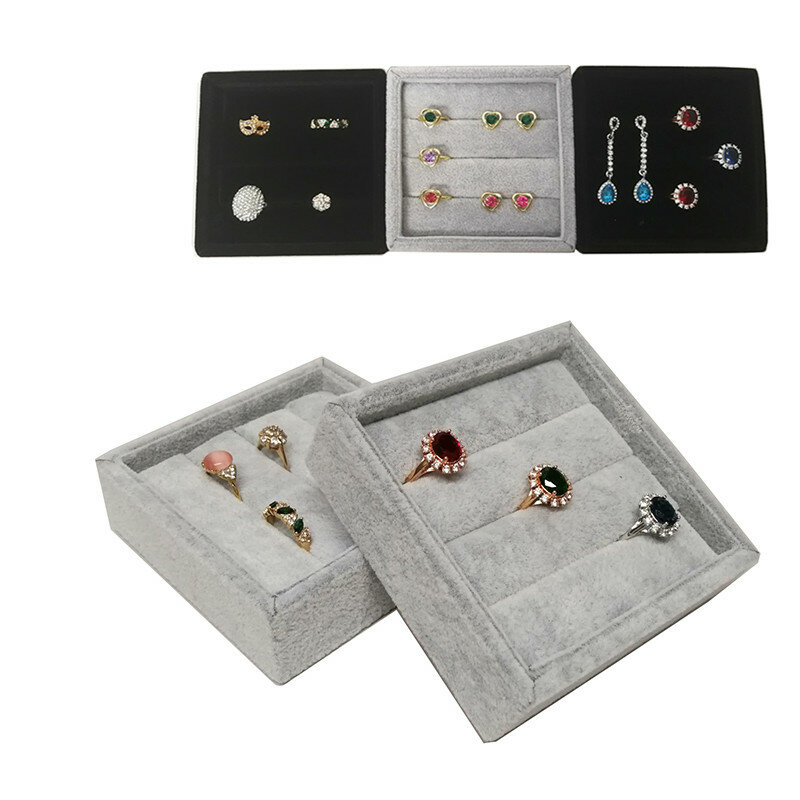 Bandeja pequena exibição de anel de veludo, 10*10cm, suporte de mostruário de joias, brincos