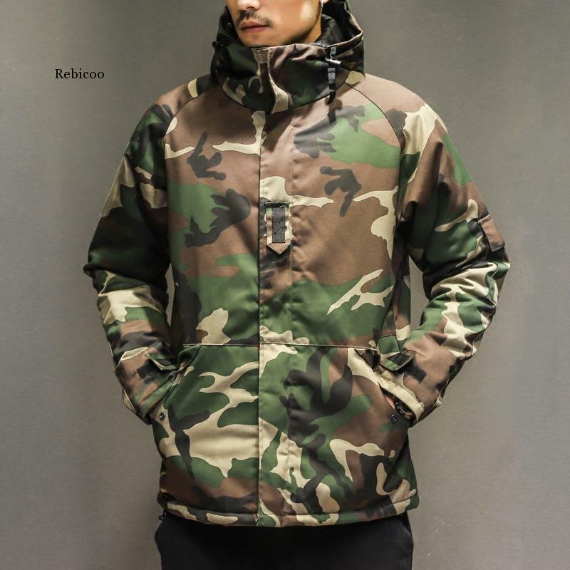 Jaqueta de inverno masculina corta-vento, casaco à prova d'água de camuflagem harajuku para skate e áreas externas