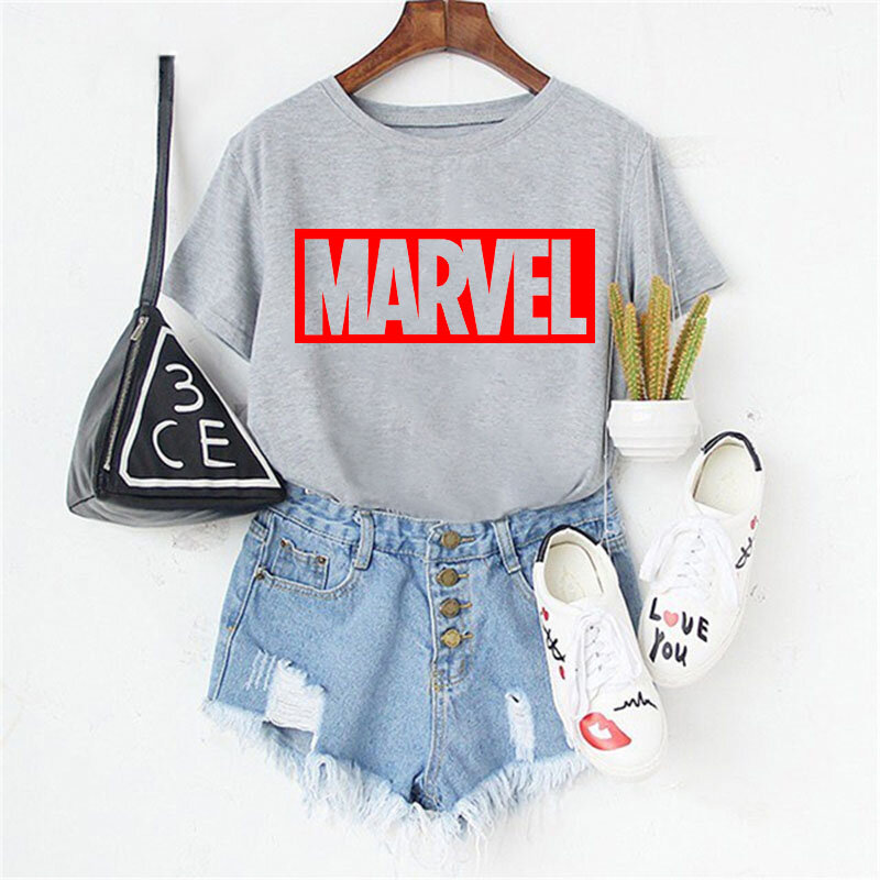 LUSLOS The Avengers Marvel T Shirt 여성 티셔츠 3 색 여성 티셔츠 플러스 사이즈 하라주쿠 패션 티셔츠 여성 의류 2019