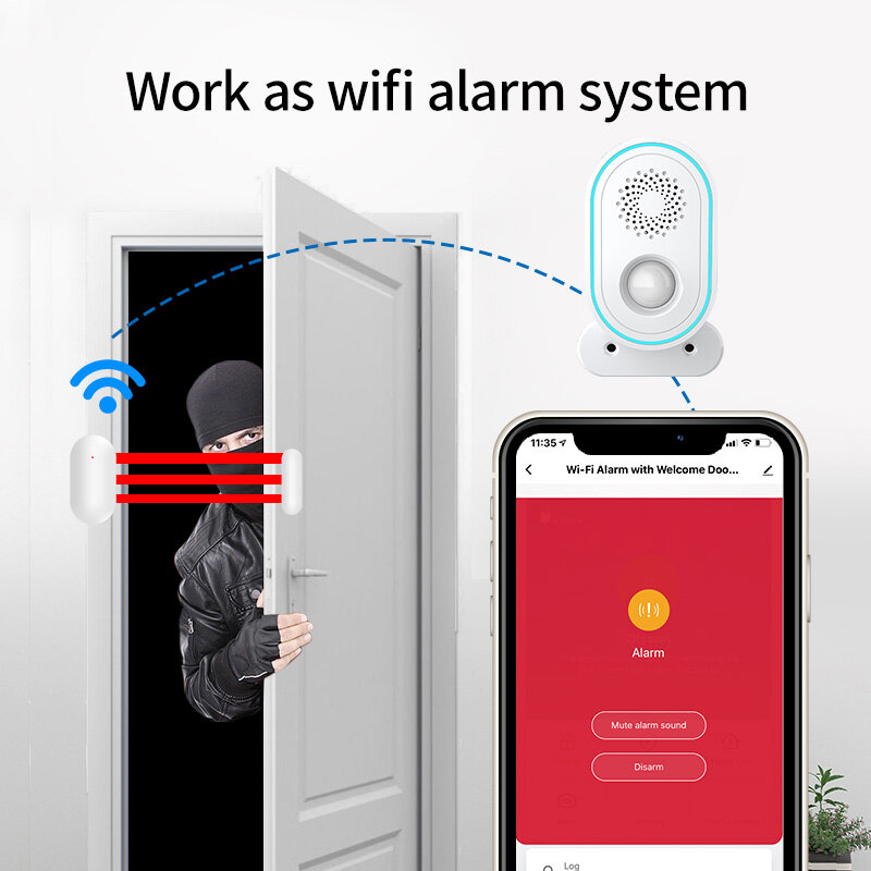 EARYKONG-sistema de alarma inalámbrico para el hogar, sirena estroboscópica de 433MHz, Sensor de movimiento infrarrojo PIR, detección humana, aplicación Tuyasmart Smart Life