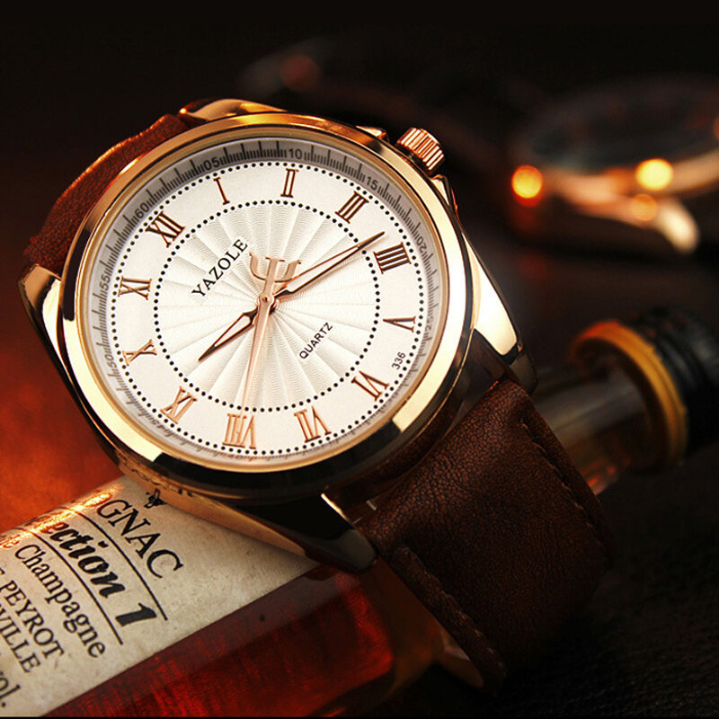 Zegarek Meski – montre-bracelet en cuir pour homme, accessoire de luxe, à Quartz, tendance