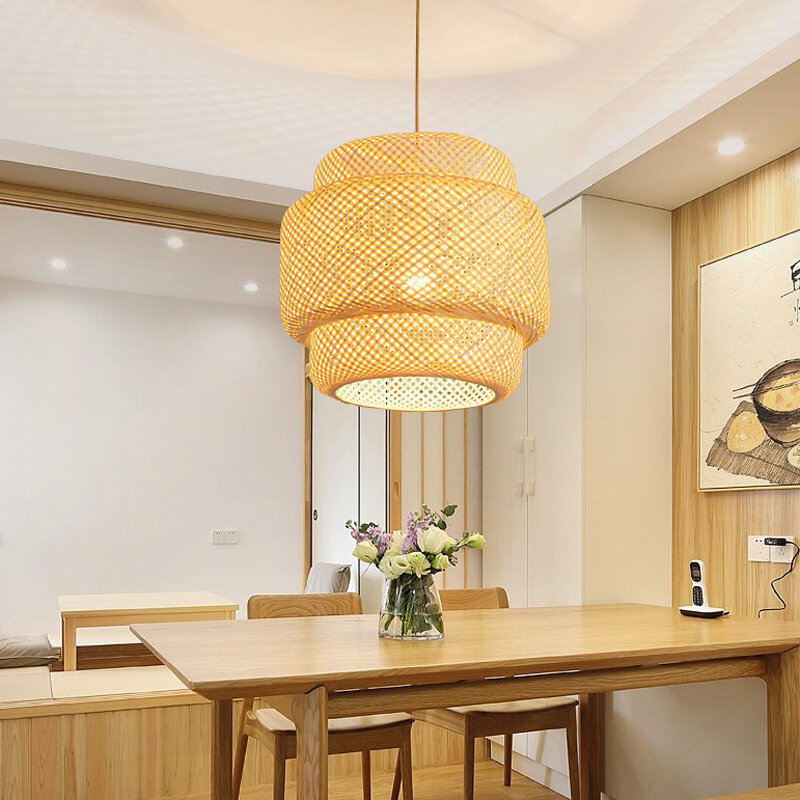 Lustre en bambou tissé à la main Style chinois, lampe d'art en bambou, lanterne pour Restaurant, chambre à coucher