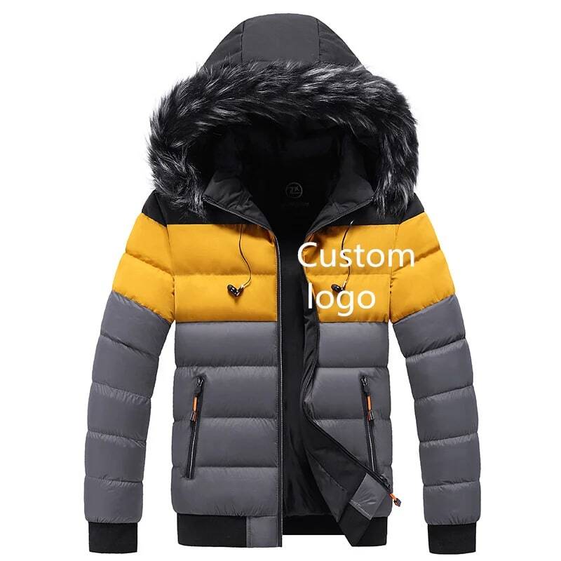 Moda de alta qualidade jaqueta de roupas de inverno dos homens logotipo personalizado 2021new masculino parka bloco de cores gola de pele jaqueta com capuz masculino topo