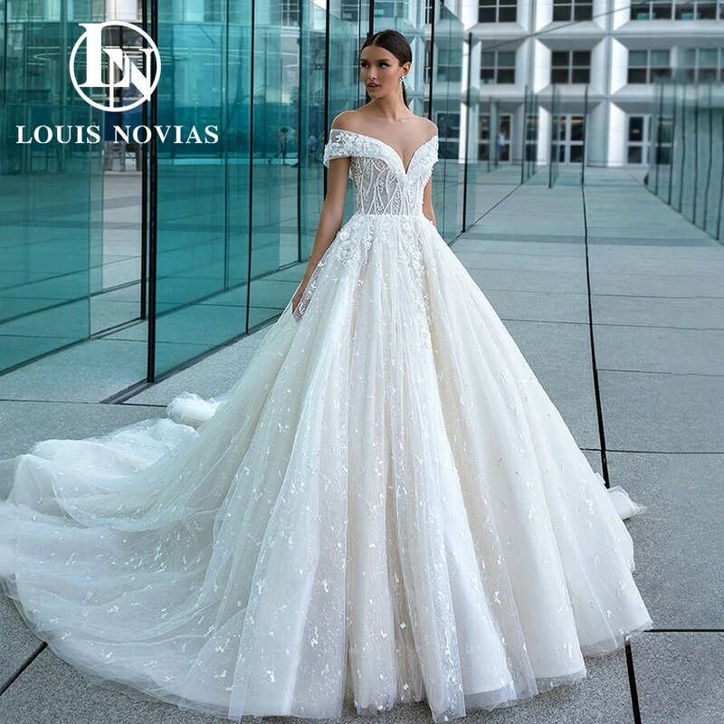 LOUIS NOVIAS luksusowe suknie ślubne dla kobiet 2023 w kropki koraliki 3D kwiaty połyskujące ozdobiona koralikami suknia ślubna Vestidos De Novia