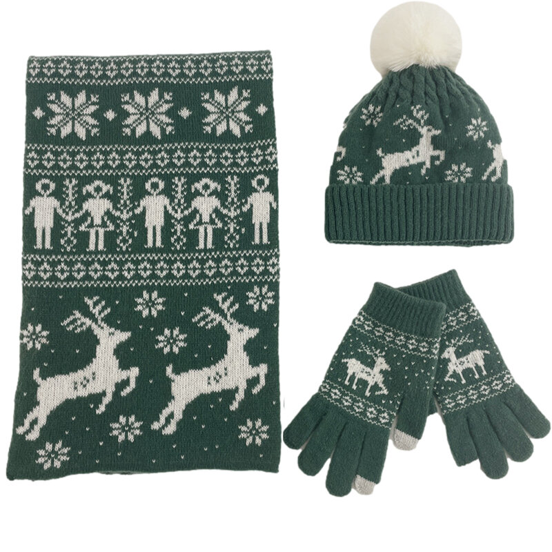 남녀공용 모자 스카프 장갑, 겨울 크리스마스 워머 스카프, 니트 비니 엘크 패턴 스카프, 두껍고 부드러운 스카프 세트, 3 개