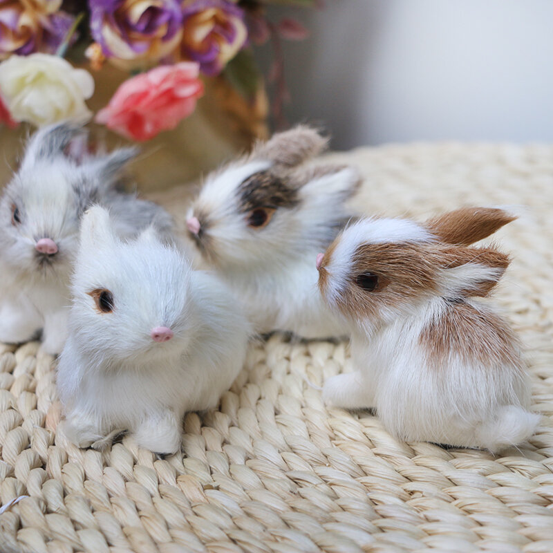 Mini realista lindo conejo de peluche blanco piel realista Animal de Pascua conejo simulación juguete modelo de regalo de cumpleaños