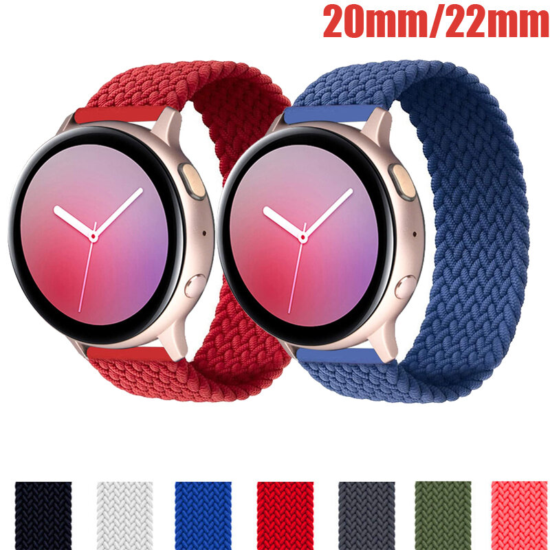 Ремешок 20 мм/22 мм для Samsung Galaxy active 2 watch 3/46 мм/42 мм/Gear S3 Huawei watch GT/2/2e/Pro amazfit bip, плетеный нейлоновый браслет