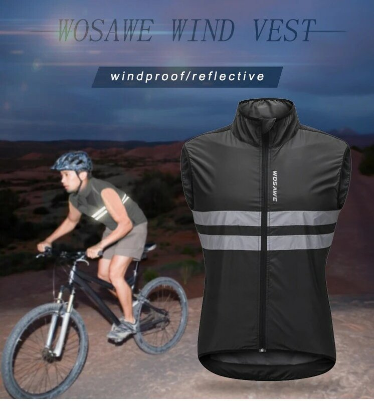 WOSAWE-여름 사이클링 조끼, 남성 방풍 따뜻한 반사 민소매 자전거 반팔 조끼 사이클링 Gilet