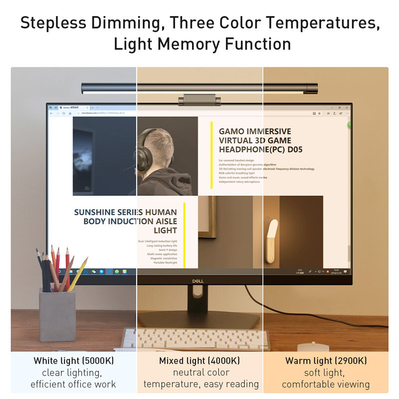 Baseus – lampe de bureau à LED pour ordinateur portable, écran suspendu, idéal pour une Table d'étude ou un bureau, moniteur LCD