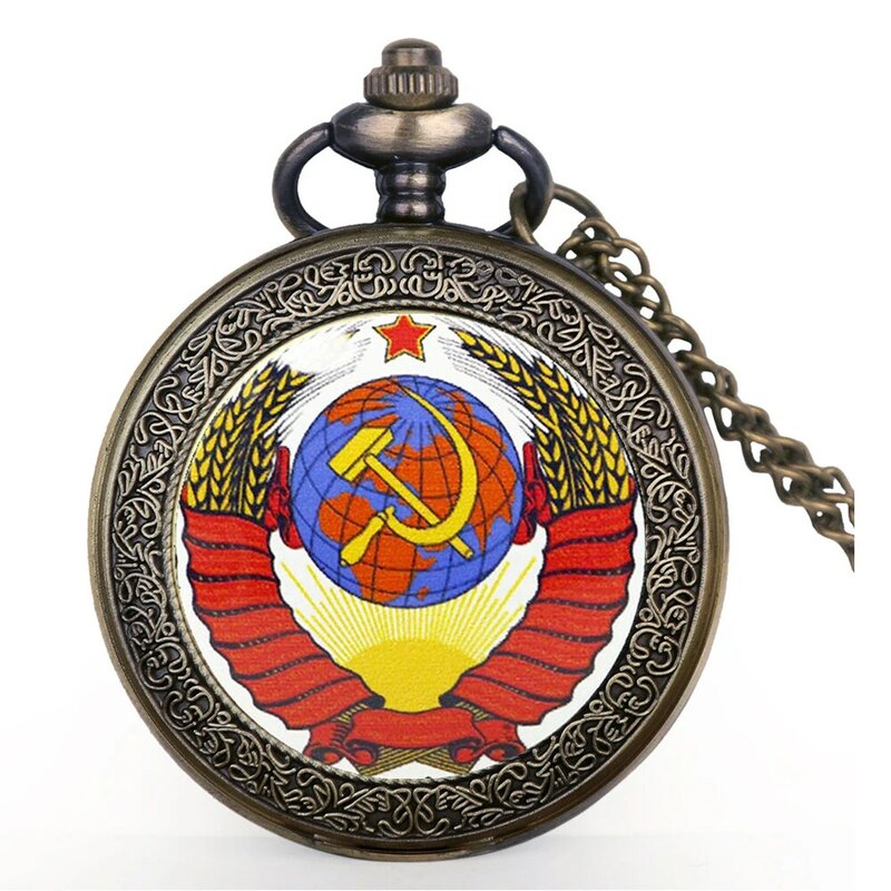 Reloj de bolsillo Vintage Steampunk Union hoz Hammer Retro para hombre, reloj de cuarzo con collar de cadena colgante Fob, PB603