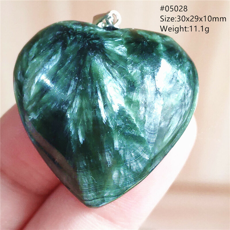 Natural Verde Seraphinite Pingente Coração para Homens e Mulheres, Clinochlore Cristal, Colar de Jóias, AAAAAAA