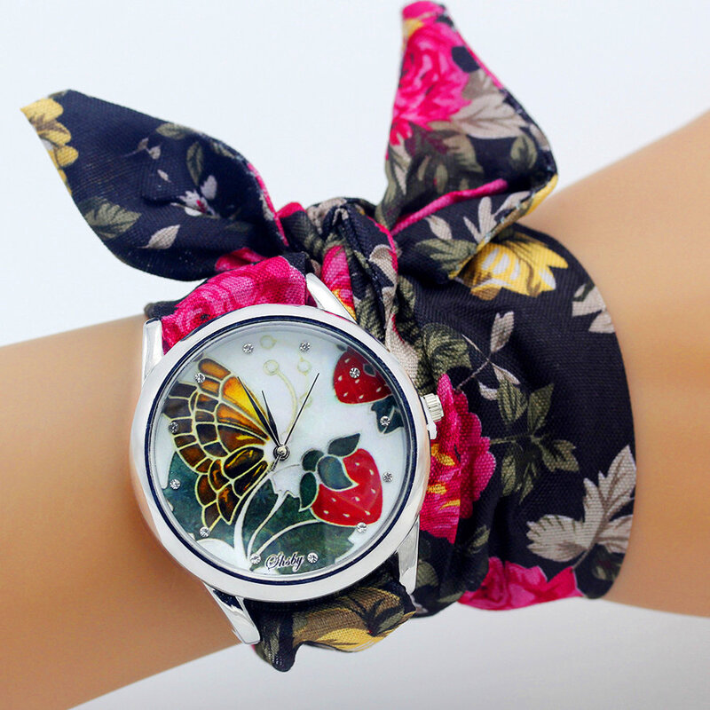 Shsby Neue Damen Blume Tuch Armbanduhr Mode Frauen Kleid Uhr Hohe Qualität Stoff Uhr Süße Mädchen Armband Uhr